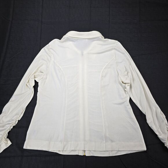 Linea by Louis Dell'olio White Gathered Zip Front jacket Size L - Picture 2 of 4